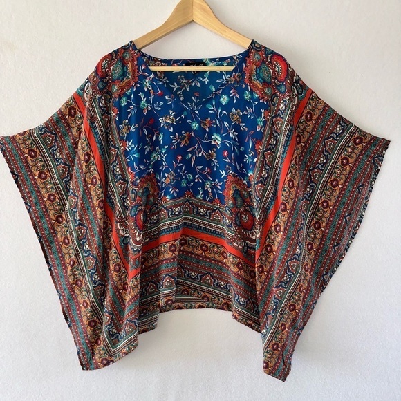 Tolani Briyana Silk Kimono Poncho Style Pullover Top Size Large - Picture 2 of 5